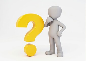 gray man 3d model thoughtful next to him question mark