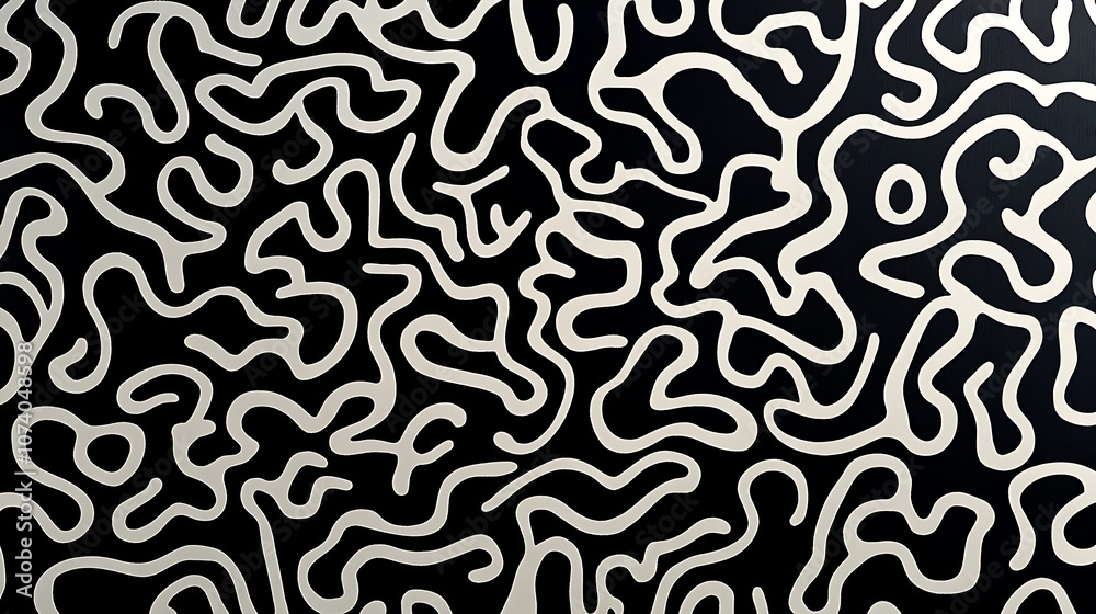 Poster abstract black and white squiggly lines pattern