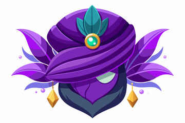 Purple turban with feathers and precious stone