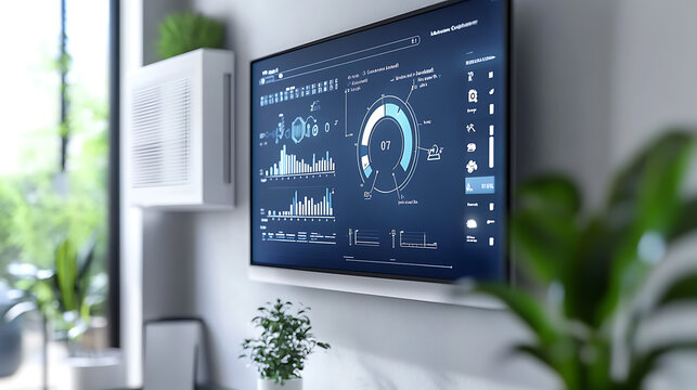 Modern display showing data analysis for HVAC efficiency monitoring, highlighting energy cost calculations