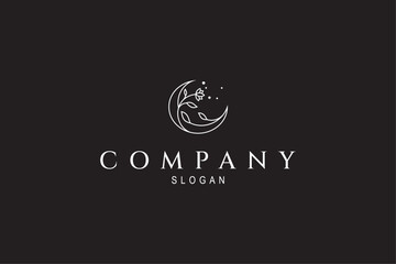 crescent moon logo with rose flower combination in line art design style © FendyTerisno