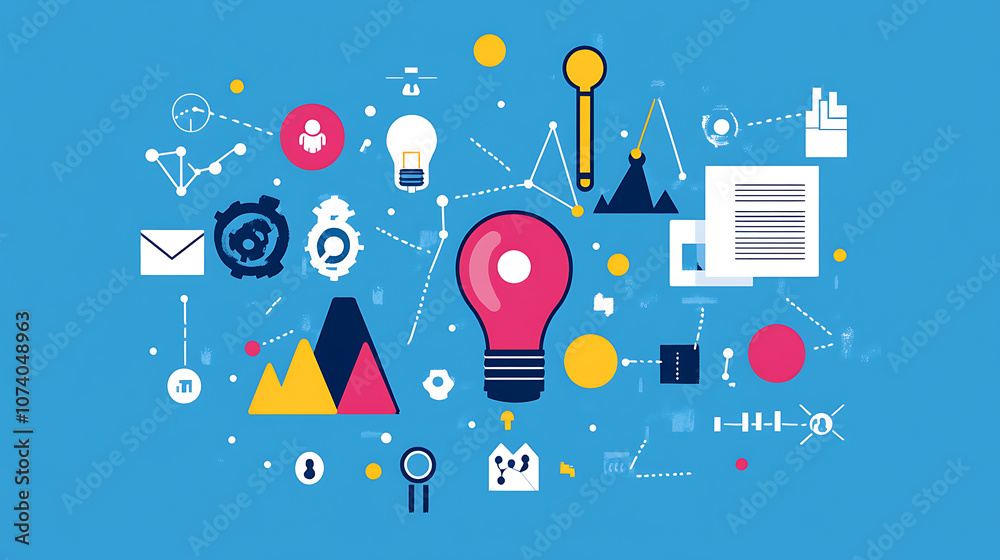Poster abstract shapes and stylized illustration representing brand positioning strategies concept, emphasi