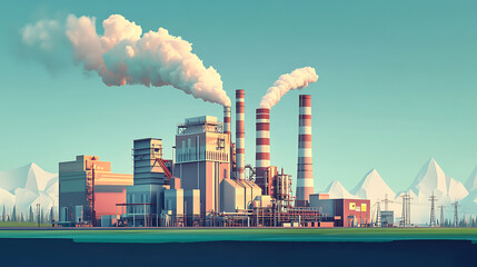 Modern power plant generating electricity with sustainable green strategies to reduce CO2 emissions, Clean energy initiatives and renewable resources for a greener future