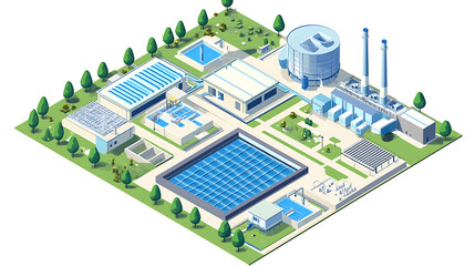 Modern urban wastewater treatment plant with advanced water recycling, purifying, and filtration systems ensuring safe drinking water