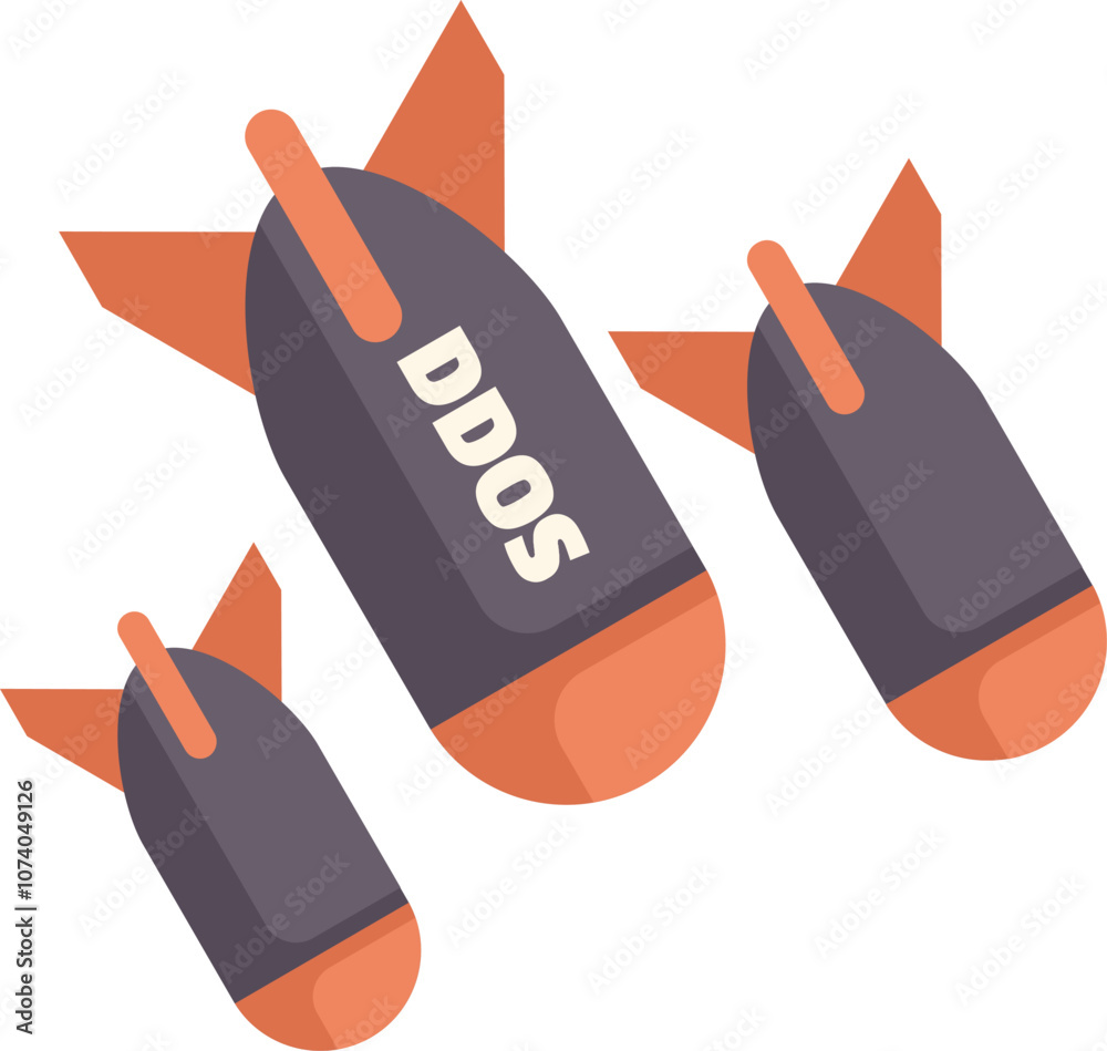 Poster three bombs falling representing a distributed denial of service attack, concept for cyberwarfare an