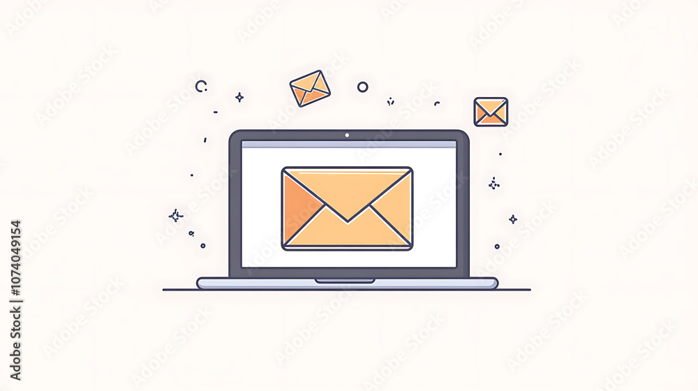 Aufkleber an open laptop with an envelope icon on the screen email advertisement