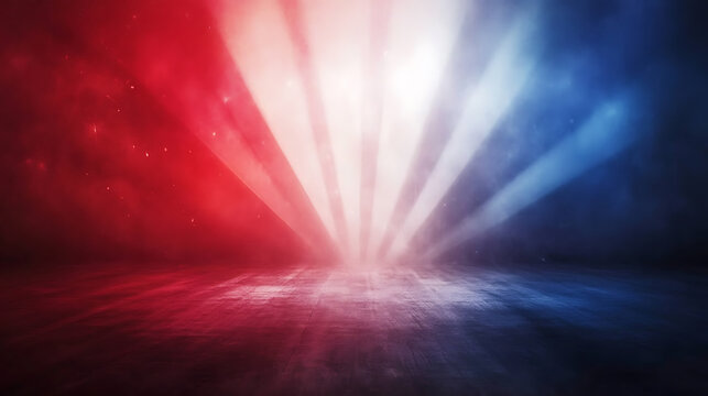 Red, white and blue background with rays of light in the center, red and black background, red blue and white gradient