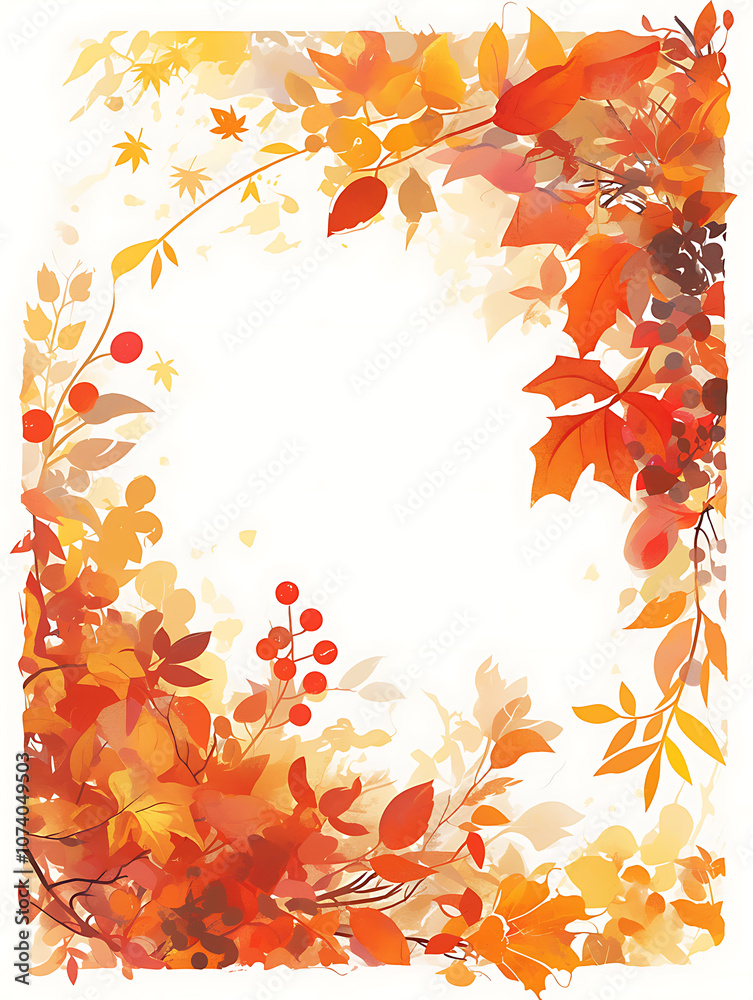 Poster autumn-themed rectangular frame border illustration with a white background, a simple and clean desi