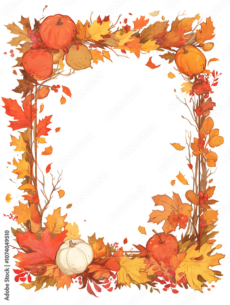 Poster autumn-themed rectangular frame border illustration with a white background, a simple and clean desi