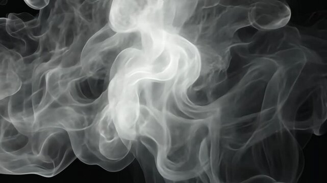 White smoke billows and swirls against a black background