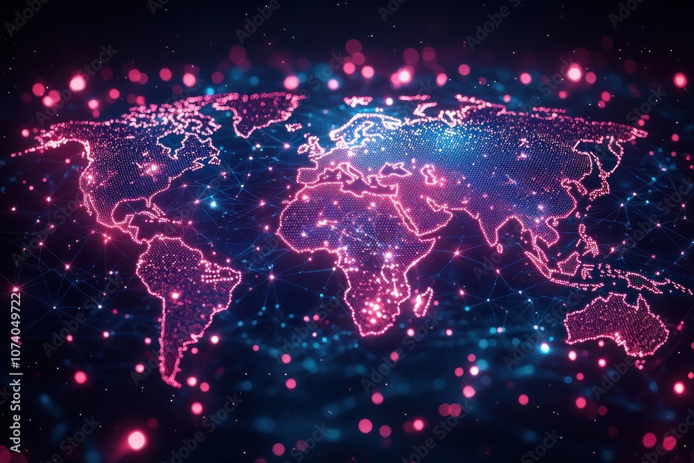 Aufkleber A Digital Representation of the World with Glowing Nodes and Lines