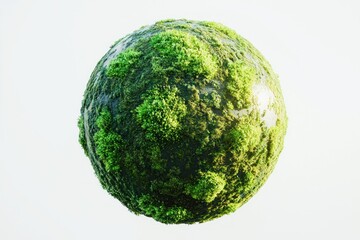 A spherical object covered in lush green moss and vegetation