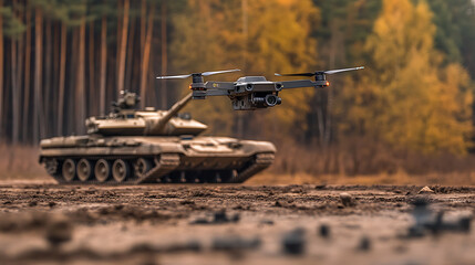 Fototapeta premium Combat aerial drone attacking a tank