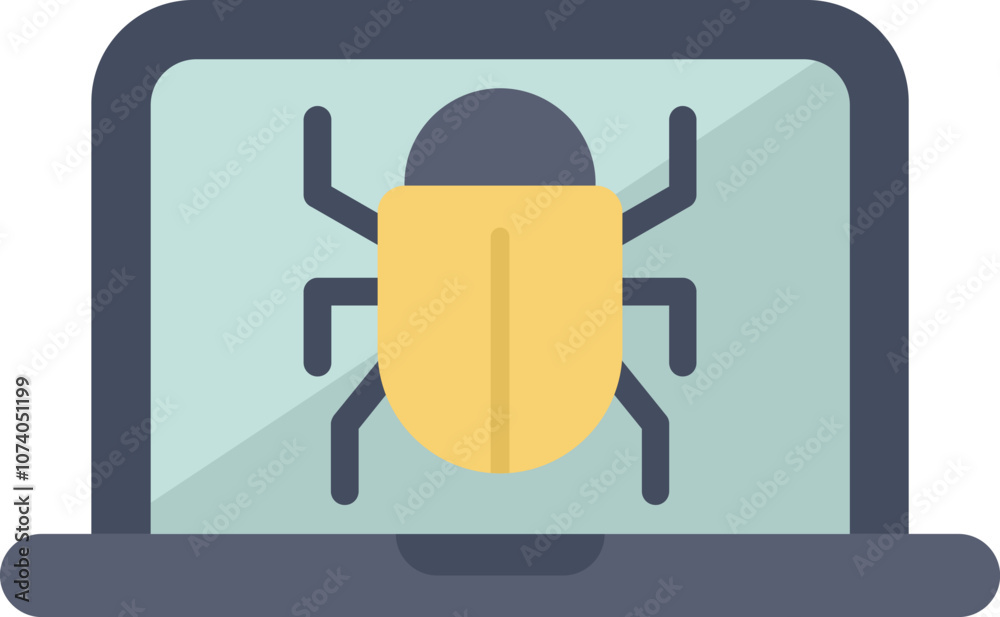 Poster computer bug is infecting a laptop screen, creating an error and potentially compromising data secur