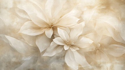 Fototapeta premium Elegant petals in soft beige and cream, creating an ethereal floral background with a touch of luxury