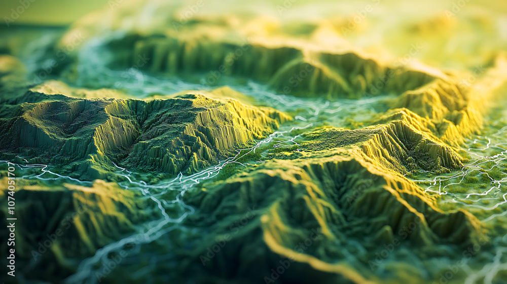 Poster High-tech GIS geodata mapping concept showcasing a terrain model, illustrating advanced geographic information systems and spatial data visualization