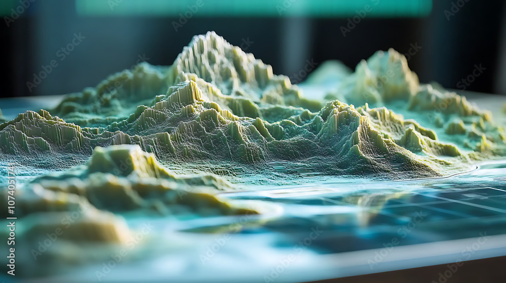 Aufkleber Holographic terrain model showcasing advanced GIS geodata mapping concept in a futuristic digital environment