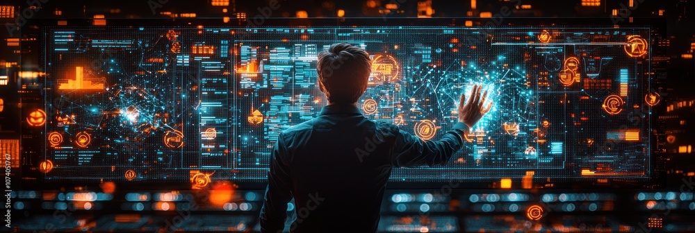 Poster A Person Interacting with a Holographic Display Filled with Data