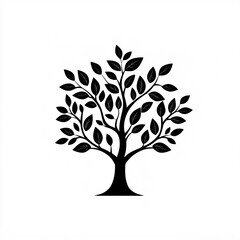 Obraz premium A stylized black tree silhouette with abundant leaves against a white background, symbolizing nature and growth.