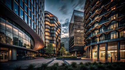 Fototapeta premium Captivating Architectural Photography Showcasing Modern Designs with Full Cheeks of Structures and Intricate Facades Against Varied Urban Landscapes for Stock Image Use