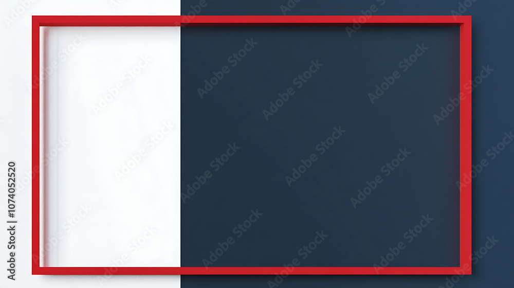 Poster Red, white and blue border frame on a blank background A white square shape with a red thin line