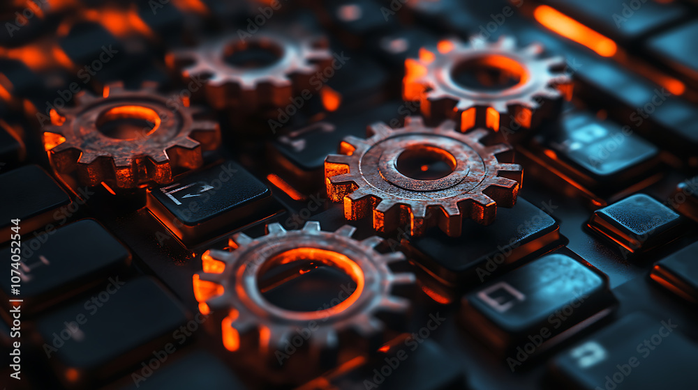Leinwandbilder Rust programming language concept with rusty gears emerging from the dark, symbolizing robust and efficient coding