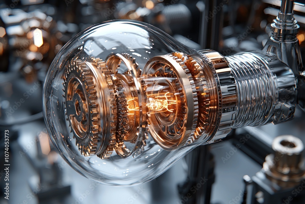 Poster a mechanical light bulb with interlocking gears