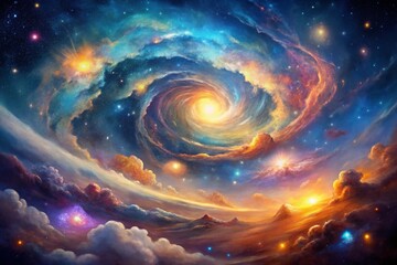 Obraz premium Captivating Cosmos Watercolor Art: Vibrant Celestial Bodies, Nebulae, and Starry Galaxies in a Dreamy Abstract Style Perfect for Home Decor and Artistic Inspiration