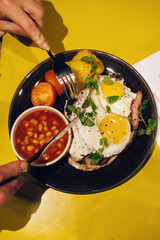 English breakfast, fryed egg