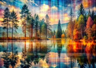 Captivating Double Exposure Photography Featuring a Watercolor Plaid Design Blending Nature and Artistic Elements for Unique Visual Aesthetics