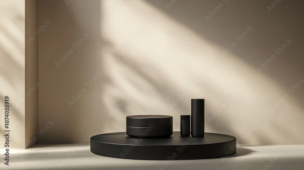Poster 3d rendering of a neutral product background for cream cosmetics featuring a sleek black podium