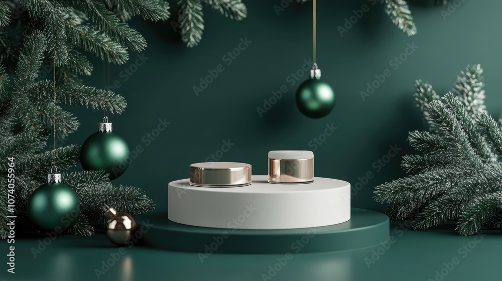 Aufkleber festive season greeting with an abstract minimalistic mock up scene geometric podium shape designed 