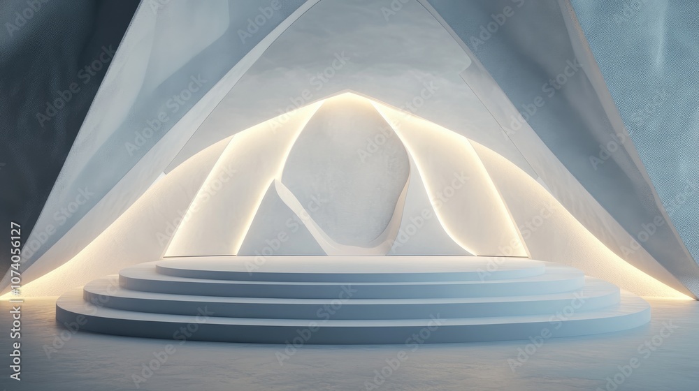 Poster Modern white empty event stage with lighting featuring a futuristic background Sci fi high tech concept 3D rendering