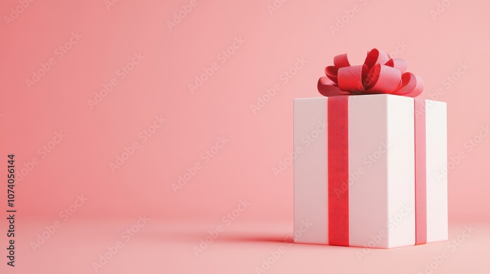 Aufkleber Minimal product backdrop suitable for holiday and sales events White gift box adorned with a red ribbon on a clean background 3D rendered illustration with included clipping path for each element