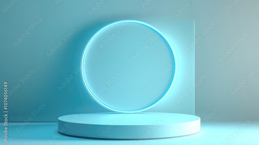 Poster Circle podium with a light blue background showcasing a sale at 0 percent for product presentation in a 3D rendering of a stage performance