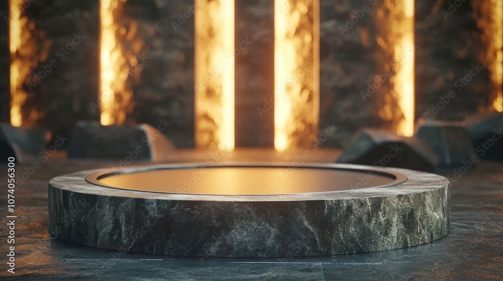 Poster Stone award pedestal with illuminated background 3D object rendering