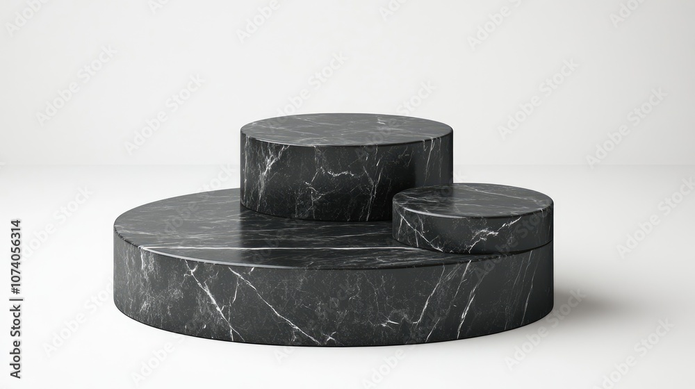 Aufkleber black marble podium set against a white background refined display for product or cosmetic presentat