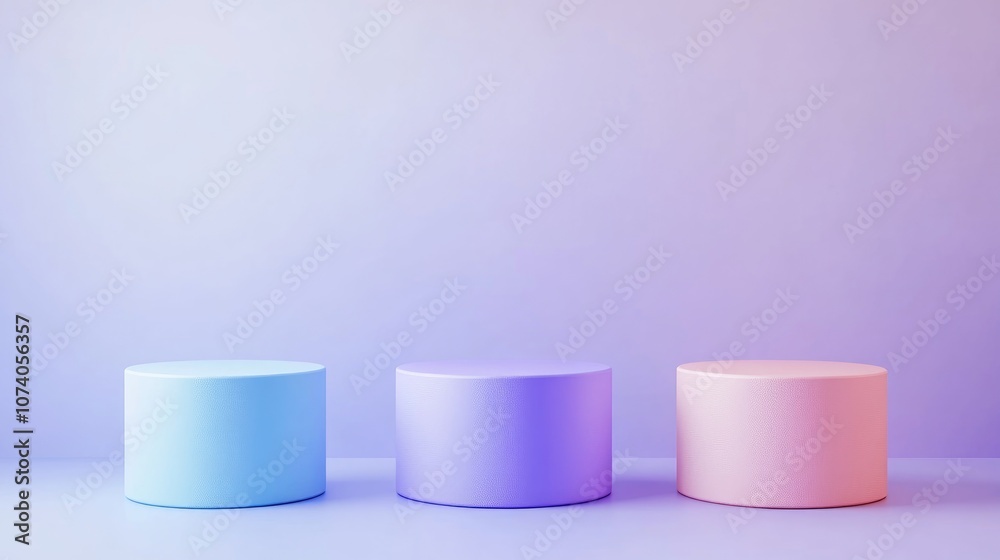 Aufkleber Abstract geometric empty space for minimal product display on luxury cylinder podiums Pastel color background in studio setting 3D rendering