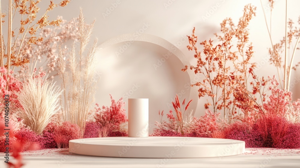 Aufkleber 3d autumn themed scene featuring a beautiful podium with an empty cylinder stand for product promoti
