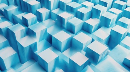 3D illustration featuring rows of blue cubes and stripes creating a parallelogram pattern Technological geometric background with a seamless design of fading lines