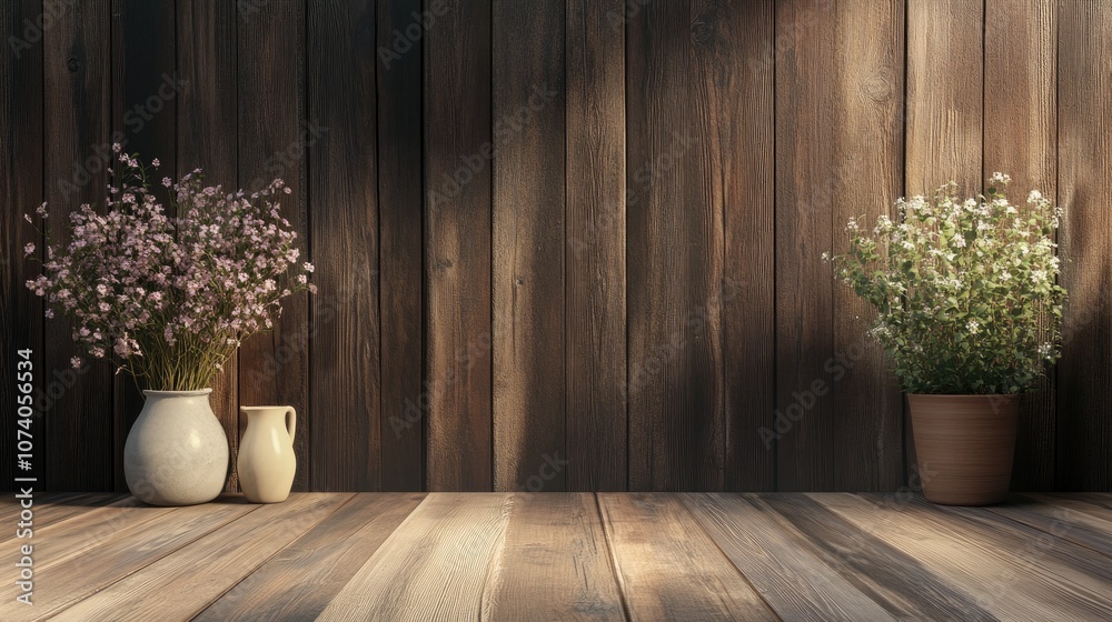 Poster 3d rendering of interior scenes and wooden backdrops suitable for websites presentations or as image