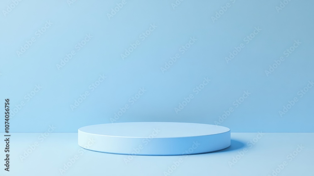 Poster blue pedestal on a soft blue background for showcasing products 3d rendering