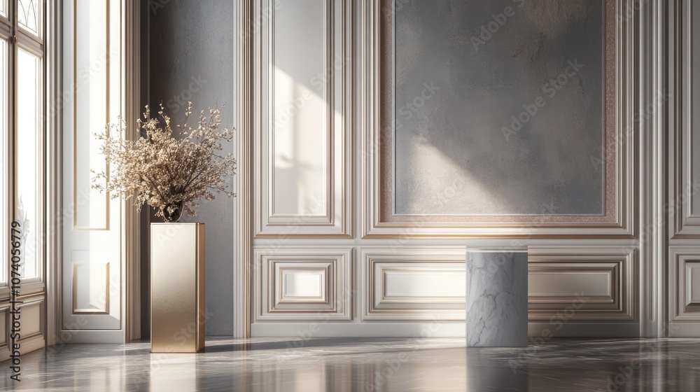 Aufkleber Stunning and sophisticated backdrop featuring a pedestal and display case 3D illustration 3D rendering
