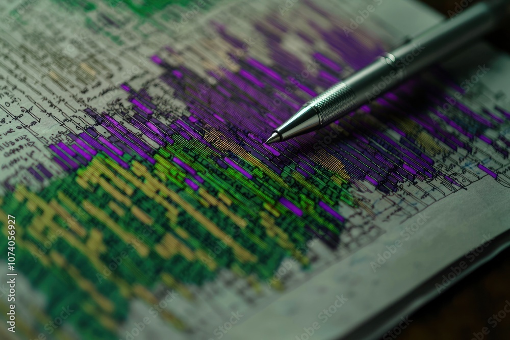 Poster a silver pen resting on a page filled with colorful handwritten notes