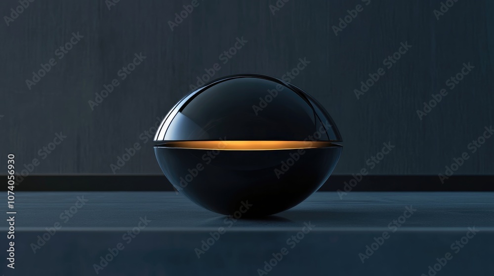 Aufkleber 3d geometric black metallic half sphere design with realistic rendering