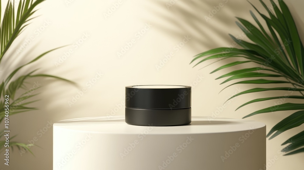 Aufkleber 3d rendering of a neutral product background for cream cosmetics featuring a sleek black podium