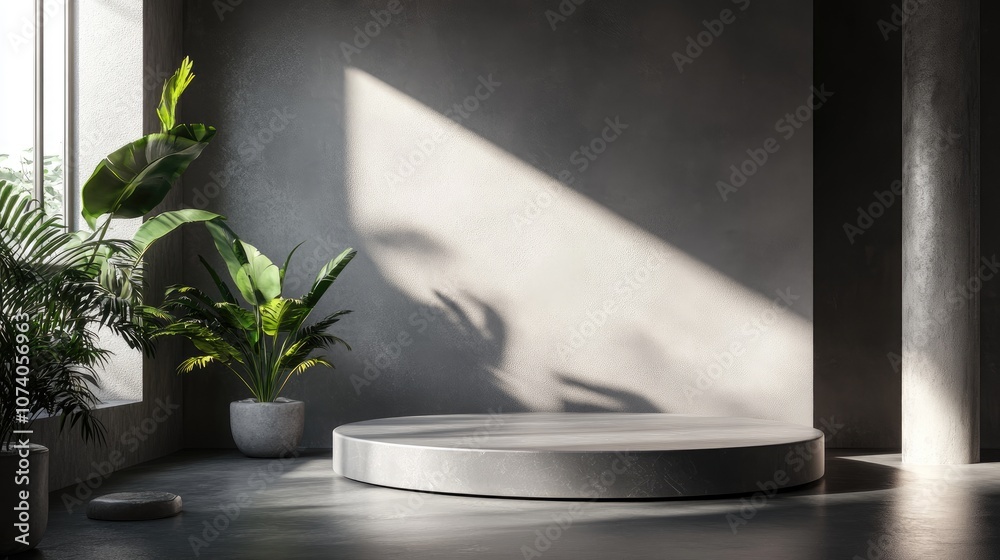 Poster 3d background featuring a pedestal display stage in a grey color theme
