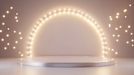 3D illustration of a silver illuminated podium on a white background for a celebration themed beauty project
