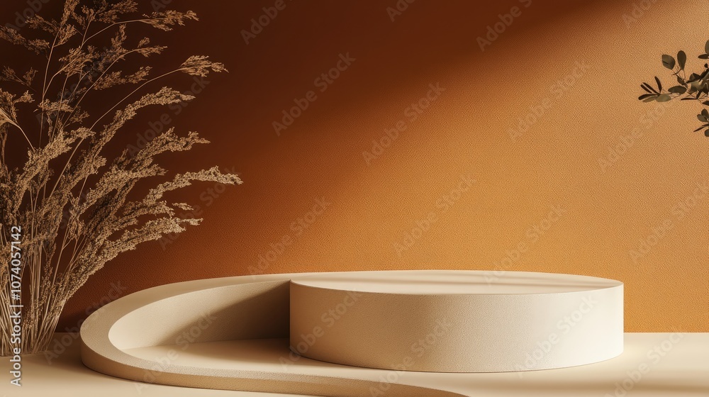Poster 3d geometric podium with a brown backdrop for product display 3d rendered illustration