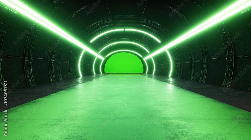 Poster Illuminated Tunnel with Green Screen Background 3D Render